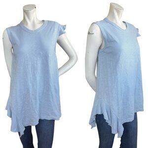 WILT Powder Blue Slub Asymmetrical Hem Ruffle Trim Tunic Tank Top Size Small